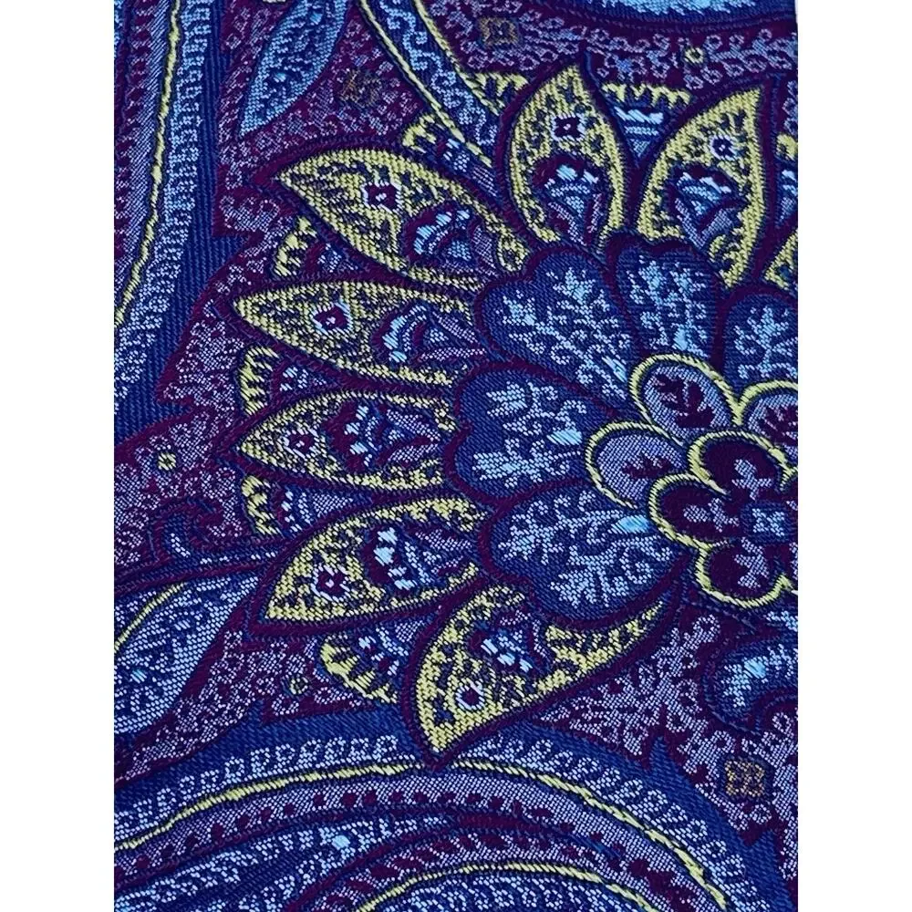 Ventura Tie Blue Purple All Over Paisley Flower Jacquard Silk Handmade in USA